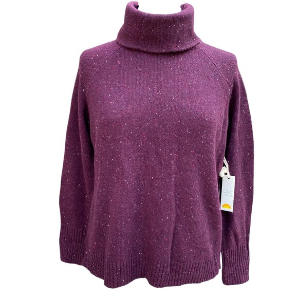 NWT C&C California Wool Turtleneck Sweater Sz L Burgundy Speckled Ski Cabincore - Picture 1 of 12